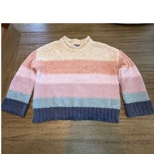 Democracy Womens Medium Striped Chunky Knit Sweater Metallic Trim Pink Blue